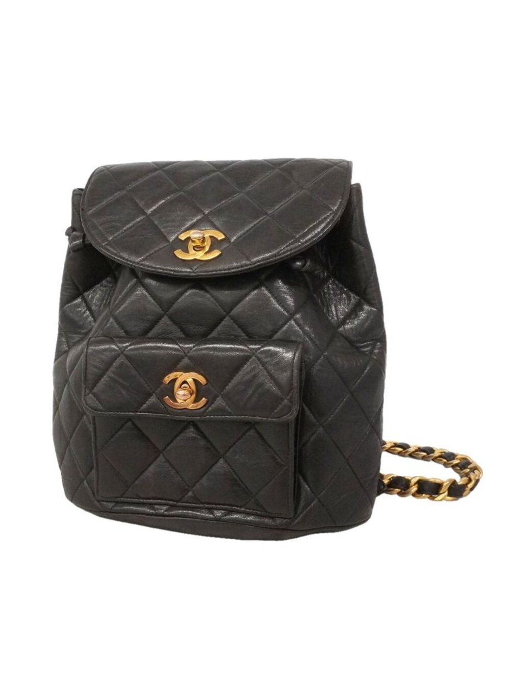 Chanel Backpack Quilted Lambskin Black Gold